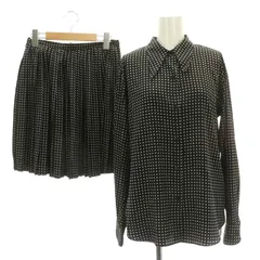 アニエスベー agnes b. PARIS セットアップ 上下 シャツ ブラウス 長袖 スカート ミニ プリーツ フレア 総柄 2 36 黒 ベージュ ブラック /NR ■OS