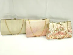 平和屋着物▼和装小物　和装バッグまとめて３点　ハンドバッグ　松皮菱枝花文　箔散らし　礼装　金糸　逸品　CABD8551ju