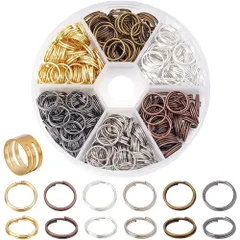 アクセサリーパーツ 金具セット ジュエリー 基礎パーツ リング DIY用 指カン付き 丸環 ハンドメイド 丸カン 二重マルカン 6色セット ブレスレット 10mm直径 約200個/箱 ネックレス PandaHall PH