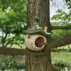ガーデンオブジェ 鳥の巣 バードウォッチング グリーンの屋根 小鳥 鳥 吊るす オーナメント 樹脂 ガーデニング 雑貨 ガーデン雑貨 ガーデンインテリア ガーデン インテリア 庭の装飾 お洒落 おしゃれ