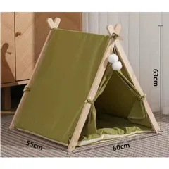 新しい未使用 ペット用 ペットハウス ティピーテント ペットベッド 木製 犬小屋 ふわふわのクッション付き ベッド ドッグ キャット ハウス のサムネイル