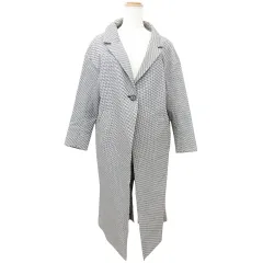 エンフォルド ENFOLD ロング コート コットン 背抜き チェック 総柄 アウター 日本製 36 Sサイズ 白 ホワイト 黒 ブラックのサムネイル