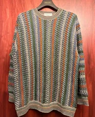 MADE IN ITALY製 Fantasie di Settembre 総柄 3Dニット クルーネックアクリルウールセーター マルチカラー 52サイズ