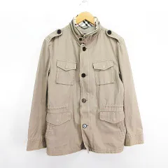 バーバリーブラックレーベル BURBERRY BLACK LABEL ミリタリージャケット アウター 長袖 ジップアップ ロゴ 麻混 M ベージュ ※EKM