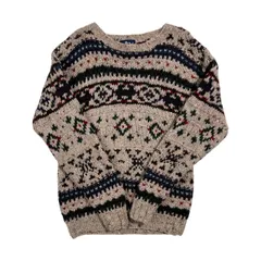 Woolrich ウールリッチ 総柄 ノルディック ボーダー系 ウール ニット セーター M /ベージュ系 メンズ アウトドア レトロのサムネイル