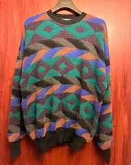 MADE IN ITALY製 80s～90s JUN MEN IMPORT 総柄 クルーネックウールアクリルセーター マルチカラー Sサイズ オーバーサイズのサムネイル