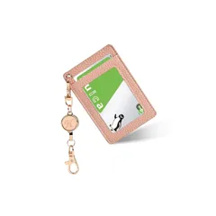 【新品】 カードホルダー 縦型 パスケース レディース メンズ パスケース リール付き 定期入れ 両面収納かわいいリールナスカン付き 取り外し簡単 カード収納 通カード 通勤 通学 多機能-アプリコットピンクH 1