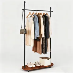 コート/洋服掛け 棚付き スチールラック 大容量 キャスター付きで移動も簡単 寝室・玄関・ランドリー用 頑丈 シンプル コートハンガー スリム おしゃれ 北欧 ハンガーラック ポールラック 簡単組み立て FYY 幅60×奥行30×高さ175cm