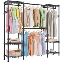 洋服ラック洋服掛け 頑丈 組み立て簡単 衣類収納 メタルラック 高さ調節 省スペース 幅148~188cmワードローブ おしゃれ 伸縮 ハンガーかけ コートハンガー 大容量 洋服収納 (ブラック ハンガーラック 幅148-188×奥行40×高さ181cm)