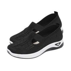 お買物スニーカー シニアスニーカー ウォーキングしゅーず 歩きやすいシューズ ひものないすにーかー 大きなママさんシューズ れでぃーすりはびりしゅーず 室内外兼用しゅーず レディース軽いすにーかー 女性用黒いすにーかー 大 [A.ブラック] [26.0 cm]