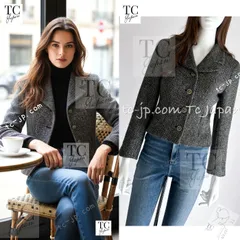 シャネル ジャケット CHANEL ベージュ ネイビー ミックス ウール アンゴラ ツイード ふんわりココボタン 貴重 超美品 36 38