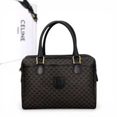セリーヌ　マカダム　ミニボストン　ハンドバッグ　黒　トリオンフ CELINE PVC レザー マカダム柄