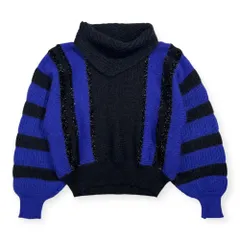 LANVIN ランバン スーパーキッドモヘア ボーダー ニット セーター サイズ 42 /イタリア製/ブラック×パープルブルー系/ビンテージのサムネイル