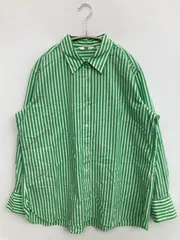 UNIQLO ユニクロ シャツ/ブラウス M グリーン コットン ストライプ柄 ミドル丈 長袖 レギュラーカラー