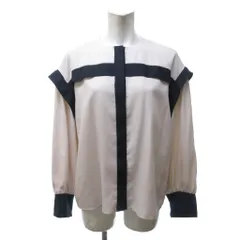 アドーア ADORE 23SS バイカラージョーゼットブラウス シャツ 長袖 クルーネック ストレッチ ベージュ 38 約M 531-3110008 1127