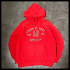 90s USA製 カレッジロゴ パーカー 赤 スウェット フーディ 古着