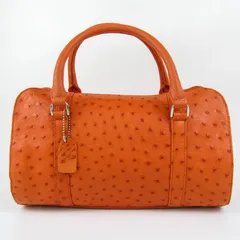 オーストリッチ リアルレザー ミニボストンバッグ 旅行バッグ 鞄 カバン ブランド レディース オレンジ ostrich 【中古】
