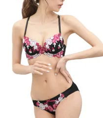 [Chica Hurra] ブラック B80 レディース ブラジャー ブラ ショーツ 勝負 下着 上下 セット 女性 脇肉 脇高 セクシー [ブラック] [B80]のサムネイル