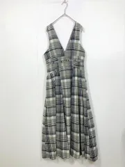 natural couture ナチュラルクチュール ビットベルト付きVネックジャンスカ ワンピース sizeF/グレー ◇■レディース