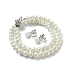 パール ネックレス ピアス イヤリング 2点 セット 日本製 国産真珠 ホワイト 自社生産 8mm珠 冠婚葬祭 巾着袋付 選べる6サイズ