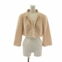 ルネ Rene TISSUE社製生地 ツイード ジャケット ノーカラー ショート丈 パール ビジュー コサージュ アウター 36 M ピンク 6013040 /MP ■GY18