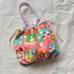 アニバーサリーパッチワークマルチカラー♡ハンドル付きミニ巾着バッグ