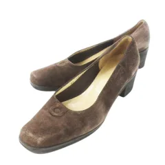 サルヴァトーレフェラガモ Salvatore Ferragamo BOUTIQUE パンプス チャンキーヒール スクエアトゥ レザー 革 スエード ガンチーニ 7.5 24.5cm 茶 ブラウン /CK14 ■GY18