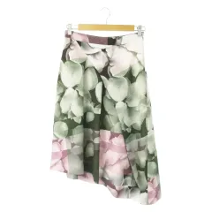 ハナエモリ HANAE MORI manuscrit フレアスカート ロング アシンメトリー グラフィック フォトプリント 花びら 総柄 01 S ピンク /AO21