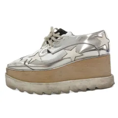 ステラマッカートニー STELLA McCARTNEY エリス ダービーシューズ プラットフォーム 木製ウェッジソール 星柄 36.5 銀色 /UO