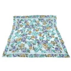 【シール付き未使用品】pierre cardin ピエールカルダン ハンカチ バンダナ 花柄 フラワー ライトブルー×パープル×イエロー×ゴールド