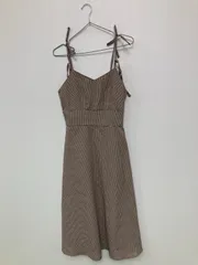 Hudson honey ハドソンハニー ワンピース M ブラウン コットン チェック柄 リボン 袖なし ショート・ミニ丈 フレア