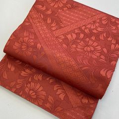 博多織 八寸名古屋帯 正絹 中古 ぶどう唐草 赤 カジュアル 【mm483