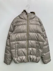 UNIQLO ユニクロ ダウンジャケット/コート M ベージュ フェイクファー 無地 フードあり ミドル丈 ジップアップ