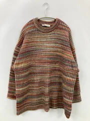 ZARA ザラ ニット/セーター M ブラウン ウール・ニット ボーダー柄 その他総柄 ミドル丈 長袖 クルーネック(丸首)