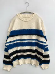ニット/セーター アイボリー 長袖 クルーネック(丸首) ミドル丈 ボーダー柄