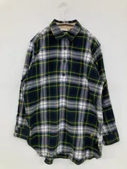 UNIQLO JW Anderson ユニクロジェイダブリューアンダーソン シャツ/ブラウス M グリーン コットン チェック柄 ブランドロゴ 刺繍 ミドル丈 長袖 レギュラーカラー