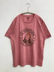 UNIQLO UT ユニクロユーティー Tシャツ/カットソー L ピンク 前面プリント ブランドロゴ ミドル丈 半袖 クルーネック(丸首)