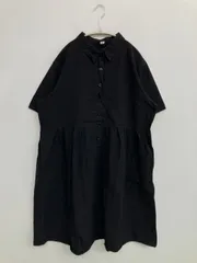 シャツワンピース 5 ブラック 無地 半袖 ひざ丈