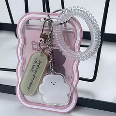 【新品】 AirAkl パスケース トレカホルダー ICカード ケース入れ カードケース キーホルダ付き おしゃれ 両面透明 高校生 社員証 通勤 通学 定期入れ ローダー カード 収納 (ピンク) 1