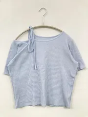 Kastane カスタネ Tシャツ/カットソー F スカイブルー 無地 リボン ショート丈 半袖 クルーネック(丸首)