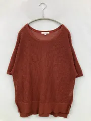 GLOBAL WORK グローバルワーク ニット/セーター L ブラウン コットン 無地 ミドル丈 半袖 クルーネック(丸首)