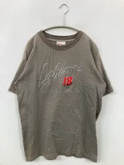 HASE AUTHENTICS ハセオーセンティックス Tシャツ/カットソー M ブラウン ストライプ柄 前面プリント 刺繍 ミドル丈 半袖 クルーネック(丸首)