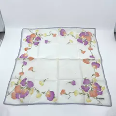 renoma レノマ ハンカチ バンダナ パープル×オレンジ×イエロー 花柄 フラワー 縁グレー