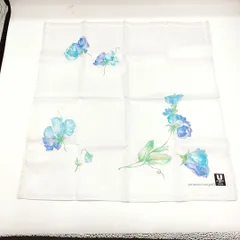 【シール付き未使用品】Emanuel Ungaro エマニュエル　ウンガロ　ハンカチ　ブルー×ホワイト　フラワー　コットン