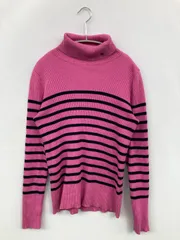 Ralph Lauren ラルフローレン ニット/セーター M ピンク コットン ボーダー柄 ミドル丈 長袖 タートルネック/ハイネック
