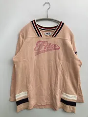 FILA フィラ Tシャツ/カットソー M ピンク 前面プリント ミドル丈 長袖 Vネック