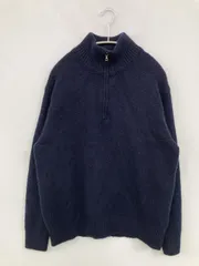 UNIQLO ユニクロ ニット/セーター M ネイビー ウール・ニット ナイロン 無地 ミドル丈 長袖 タートルネック/ハイネック