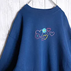 【入手困難】90s Vintage USA 古着 ONEITA ネイビー ハート フラワー フローラル スウェット トレーナー #2のサムネイル