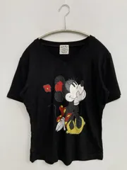 SANT MARTN Tシャツ/カットソー ブラック 前面プリント ビジュー ショート丈 半袖 Vネック