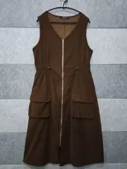 Jucy Judy ジュシジュディ レディース コーデュロイ ジップアップ シャーリング ロング ONE PIECE (サイズ 90)